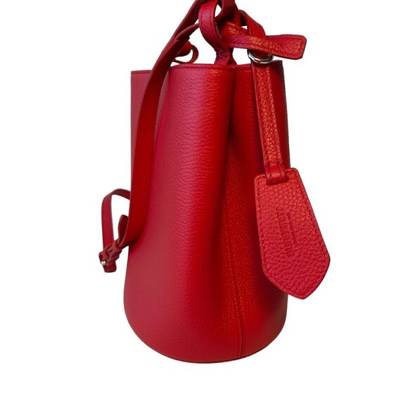 Burberry Lorne Red Pebbled Leather Bucket Crossbody Handbag Purse Bucket Bag - Picture 8 of 16